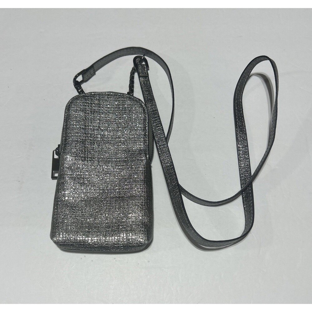 A New Day Metallic Pewter Gunmetal Crossbody Phone Bag Wallet Purse Small